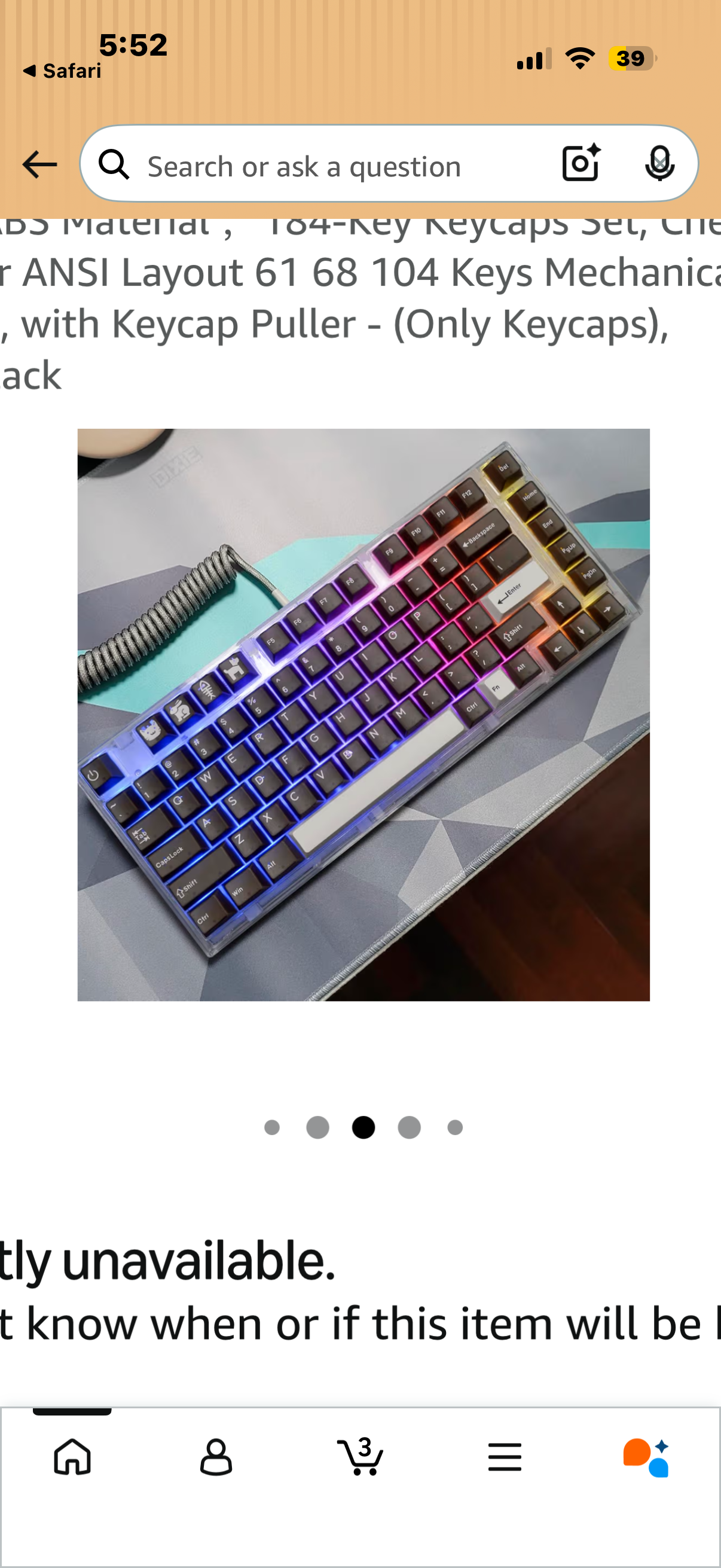 Keycap, ABS Material ，184-Key Keycaps Set, Cherry Profile for ANSI Layout 61 68 104 Keys Mechanical Keyboard, with Keycap Puller - (Only Keycaps), White&Black