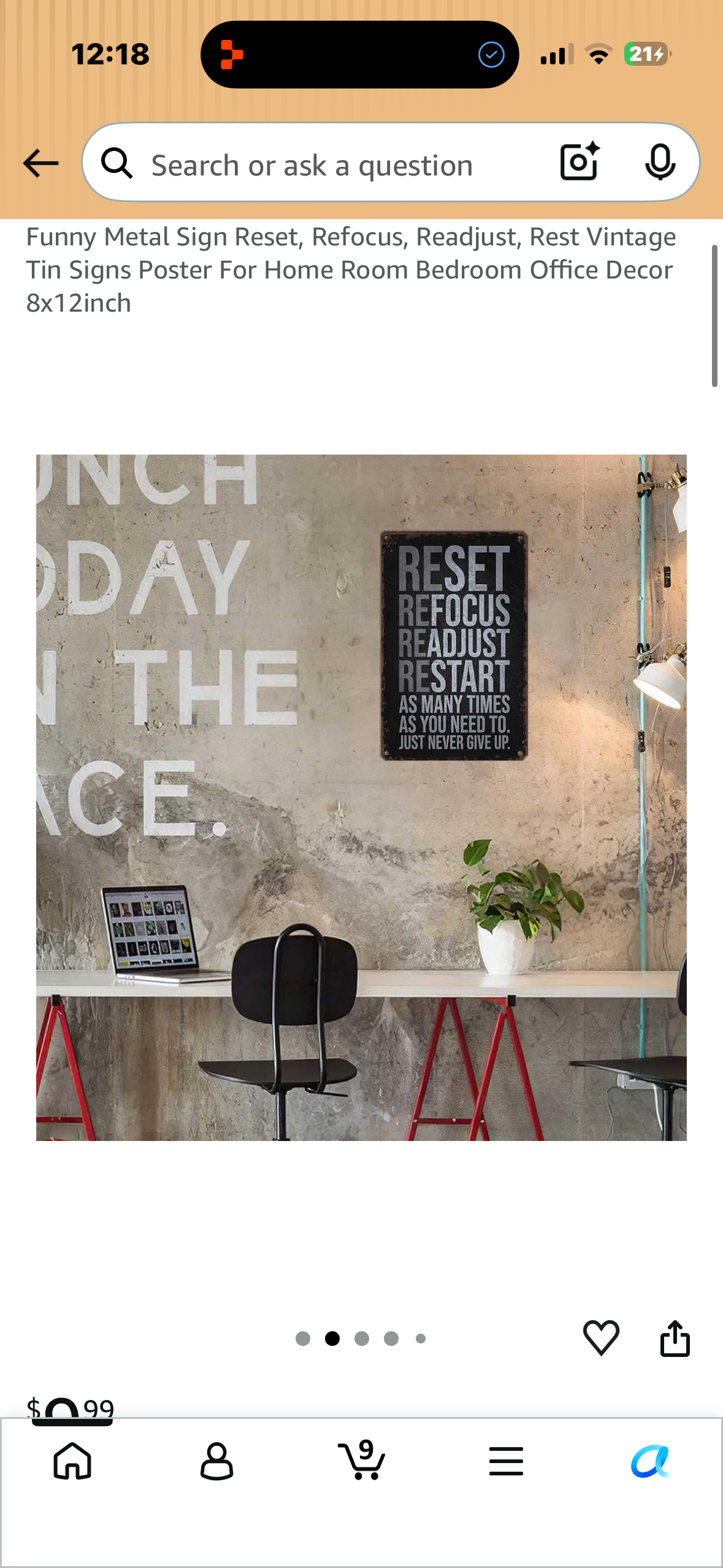 Inspirational Quote, Reset, Refocus, Readjust, Restart Sign, Motivational Quote Metal Sign, Vintage Tin Sign for Wall Decor (8X12 IN)