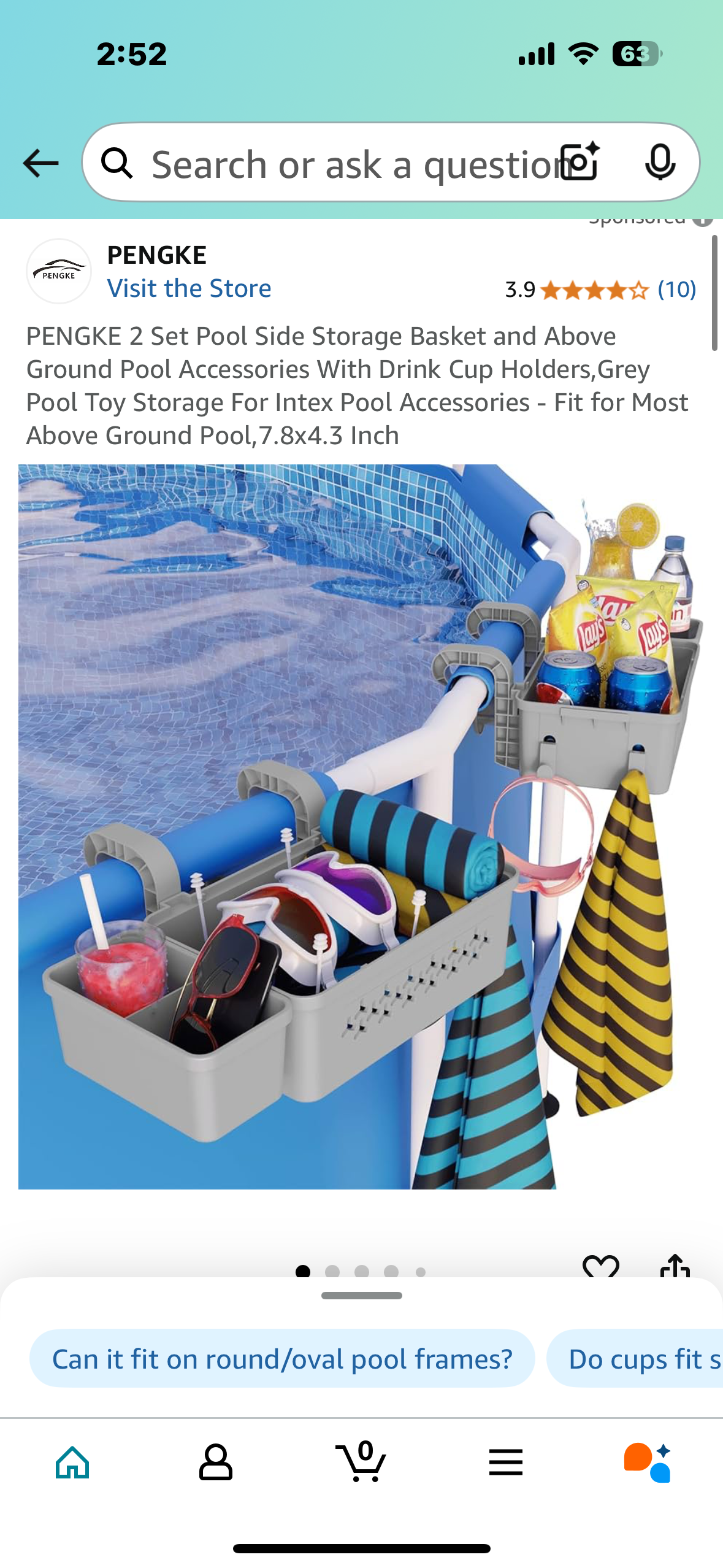 PENGKE 2 Set Pool Side Storage Basket and Above Ground Pool Accessories With Drink Cup Holders,Grey Pool Toy Storage For Intex Pool Accessories - Fit for Most Above Ground Pool,7.8x4.3 Inch