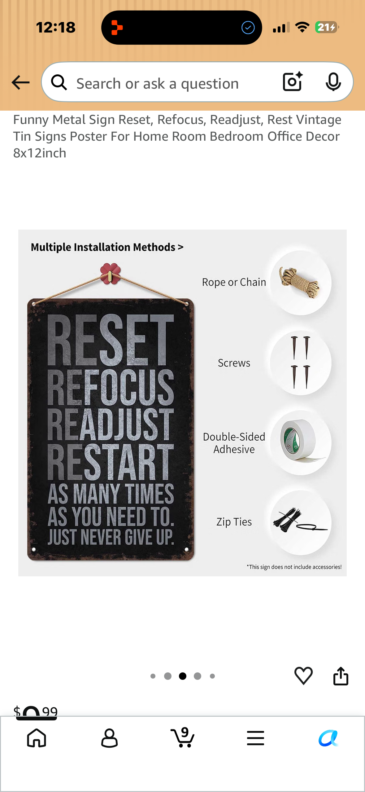 Inspirational Quote, Reset, Refocus, Readjust, Restart Sign, Motivational Quote Metal Sign, Vintage Tin Sign for Wall Decor (8X12 IN)