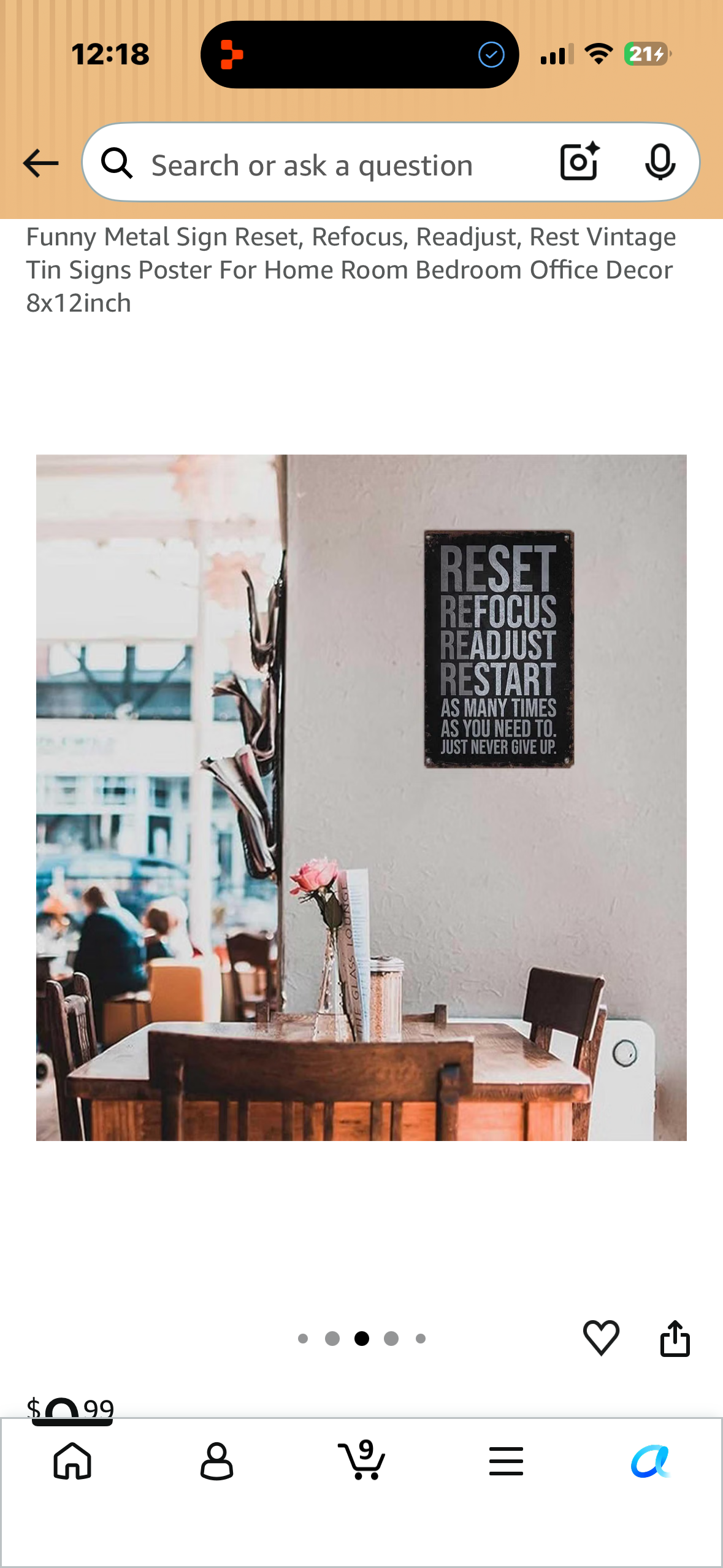 Inspirational Quote, Reset, Refocus, Readjust, Restart Sign, Motivational Quote Metal Sign, Vintage Tin Sign for Wall Decor (8X12 IN)