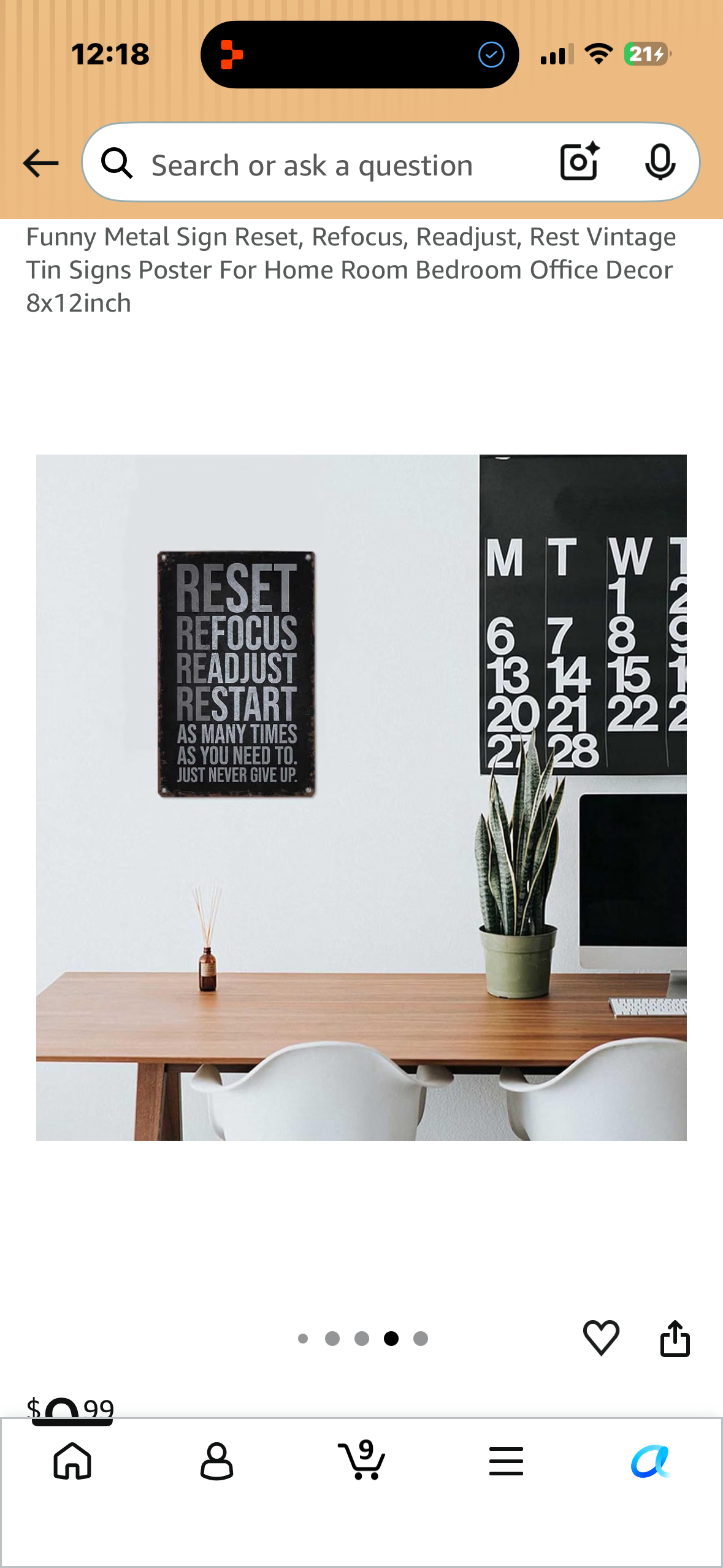 Inspirational Quote, Reset, Refocus, Readjust, Restart Sign, Motivational Quote Metal Sign, Vintage Tin Sign for Wall Decor (8X12 IN)