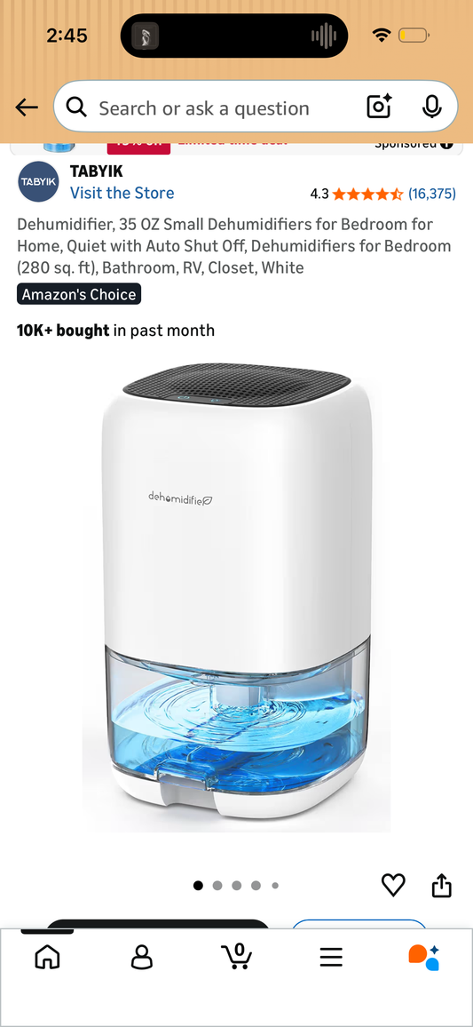 Dehumidifier, 35 OZ Small Dehumidifiers for Bedroom for Home, Quiet with Auto Shut Off, Dehumidifiers for Bedroom (280 sq. ft), Bathroom, RV, Closet, White