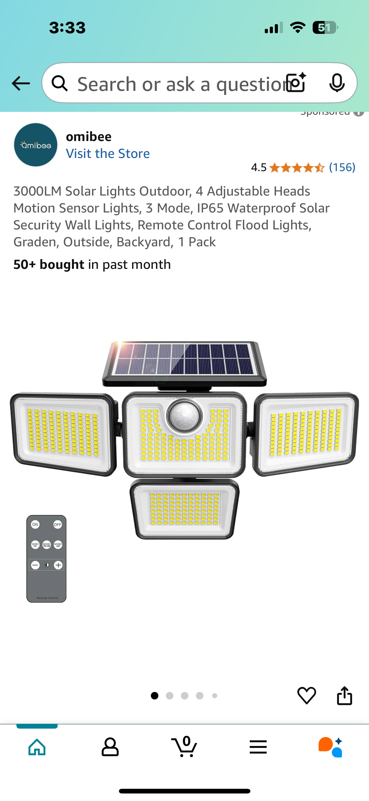 Solar Lights Outdoor, 4 Adjustable Heads Motion Sensor Lights, 3 Mode, IP65 Waterproof Solar Security Wall Lights, Remote Control Flood Lights, Graden, Outside, Backyard, 1 Pack