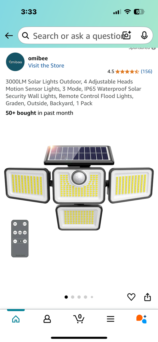 Solar Lights Outdoor, 4 Adjustable Heads Motion Sensor Lights, 3 Mode, IP65 Waterproof Solar Security Wall Lights, Remote Control Flood Lights, Graden, Outside, Backyard, 1 Pack