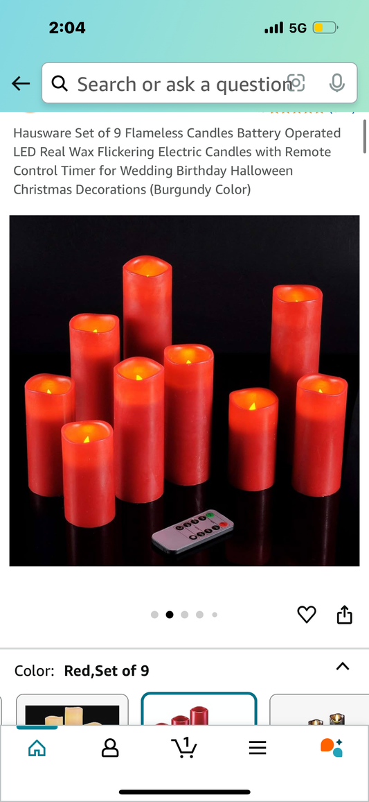 Hausware Set of 9 Flameless Candles Battery Operated LED Real Wax Flickering Electric Candles with Remote Control Timer for Wedding Birthday Halloween Christmas Decorations (Burgundy Color)