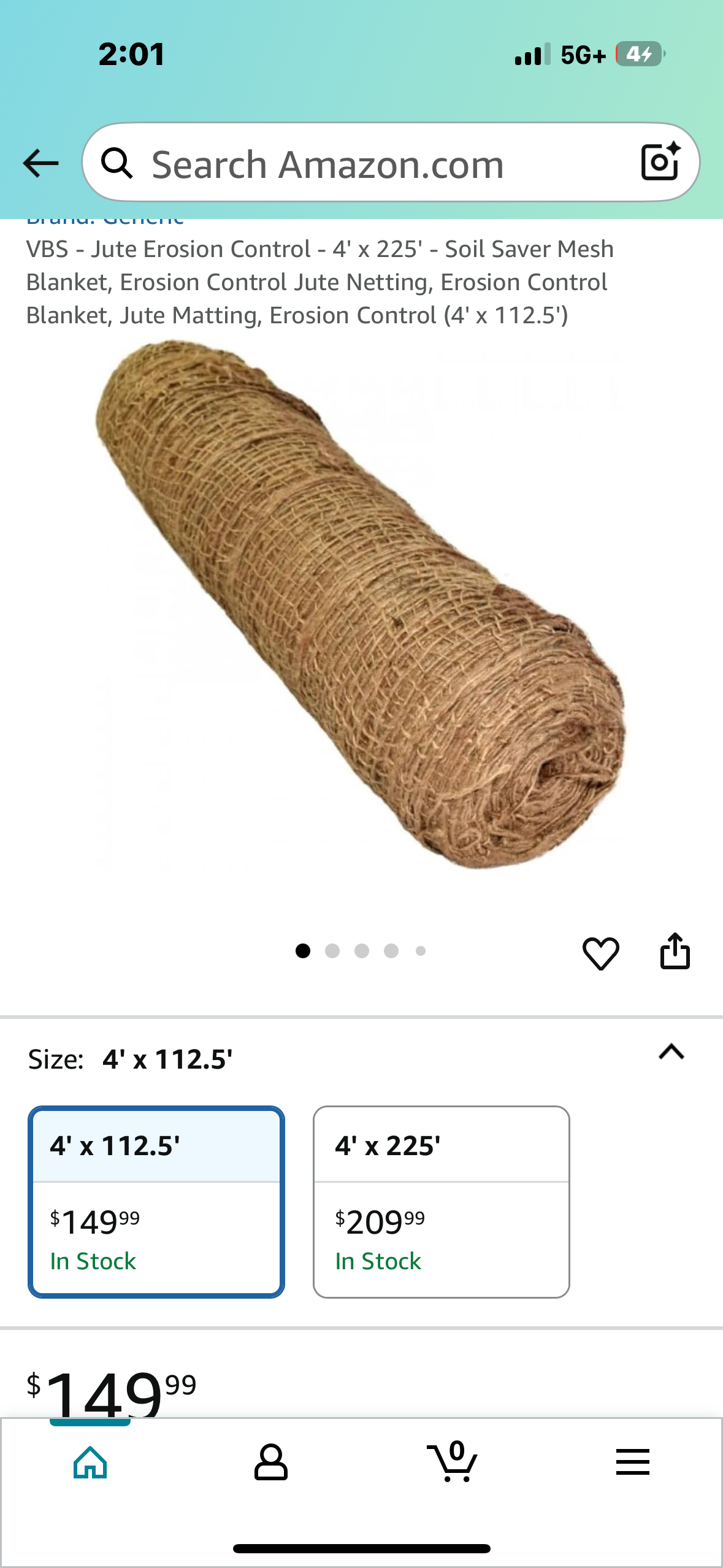 VBS - Jute Erosion Control - 4' x 225' - Soil Saver Mesh Blanket, Erosion Control Jute Netting, Erosion Control Blanket, Jute Matting, Erosion Control (4' x 112.5') (G854)