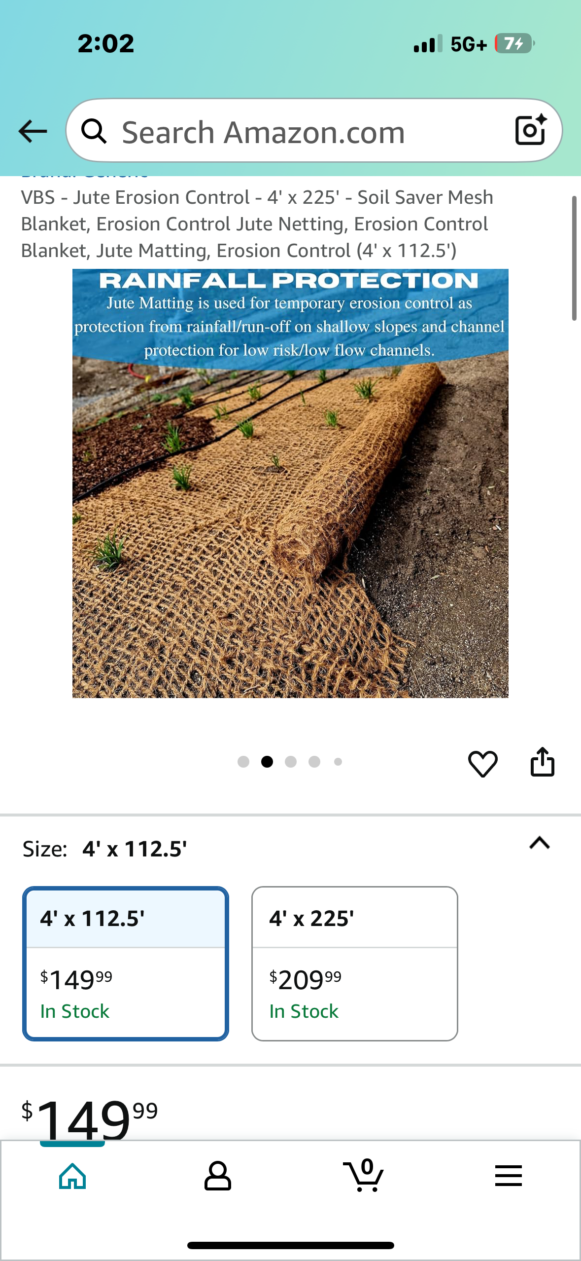 VBS - Jute Erosion Control - 4' x 225' - Soil Saver Mesh Blanket, Erosion Control Jute Netting, Erosion Control Blanket, Jute Matting, Erosion Control (4' x 112.5') (G854)