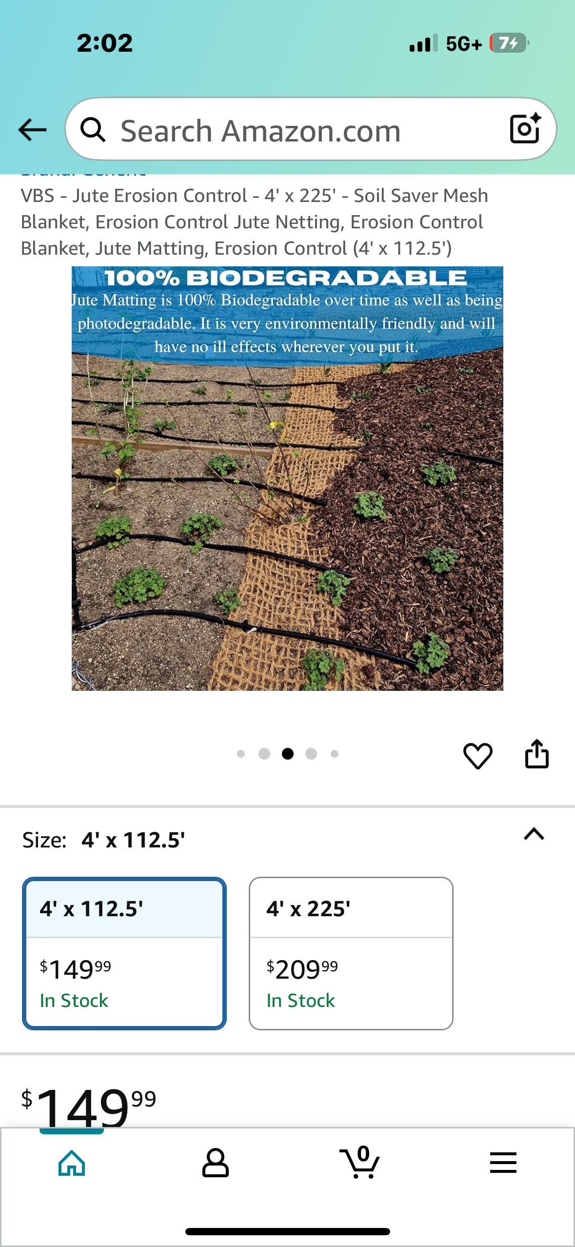 VBS - Jute Erosion Control - 4' x 225' - Soil Saver Mesh Blanket, Erosion Control Jute Netting, Erosion Control Blanket, Jute Matting, Erosion Control (4' x 112.5') (G854)