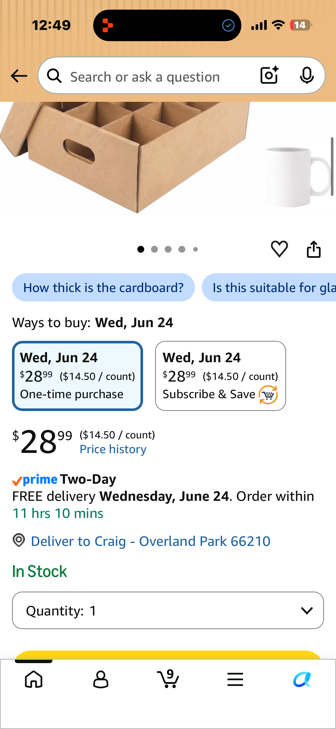 Unarty 2 Pack Mug Moving Boxes with Divider 17 x 13 x 6 Inches, Cup and Mug Packing Shipping Box with Handles and Lid, Kitchen Moving Boxes for Glasses Cup Packing