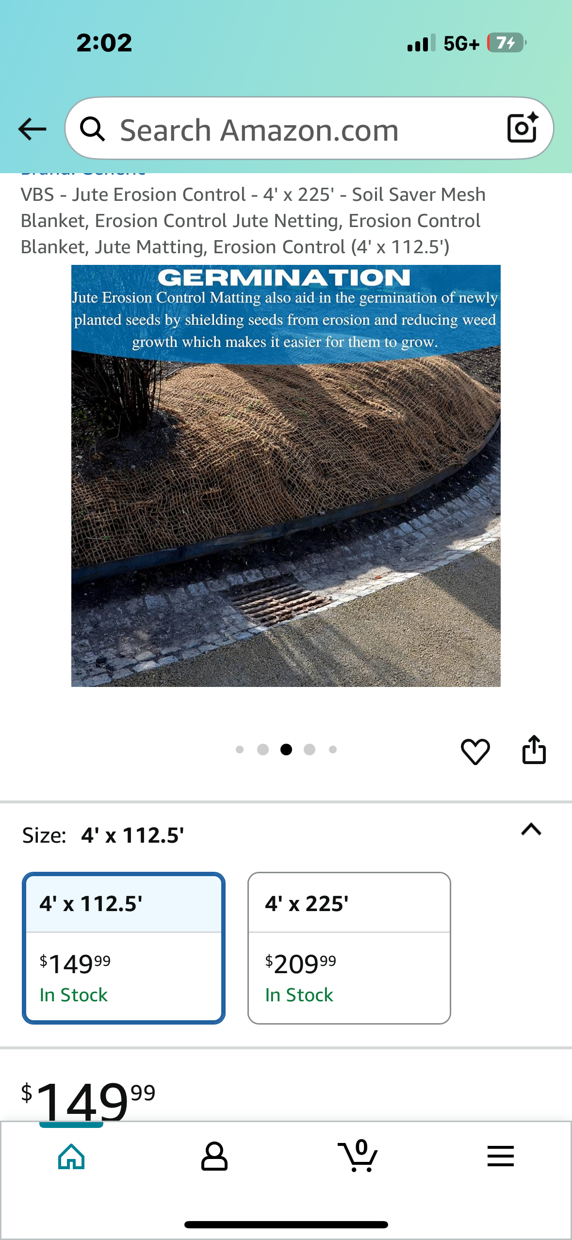 VBS - Jute Erosion Control - 4' x 225' - Soil Saver Mesh Blanket, Erosion Control Jute Netting, Erosion Control Blanket, Jute Matting, Erosion Control (4' x 112.5') (G854)
