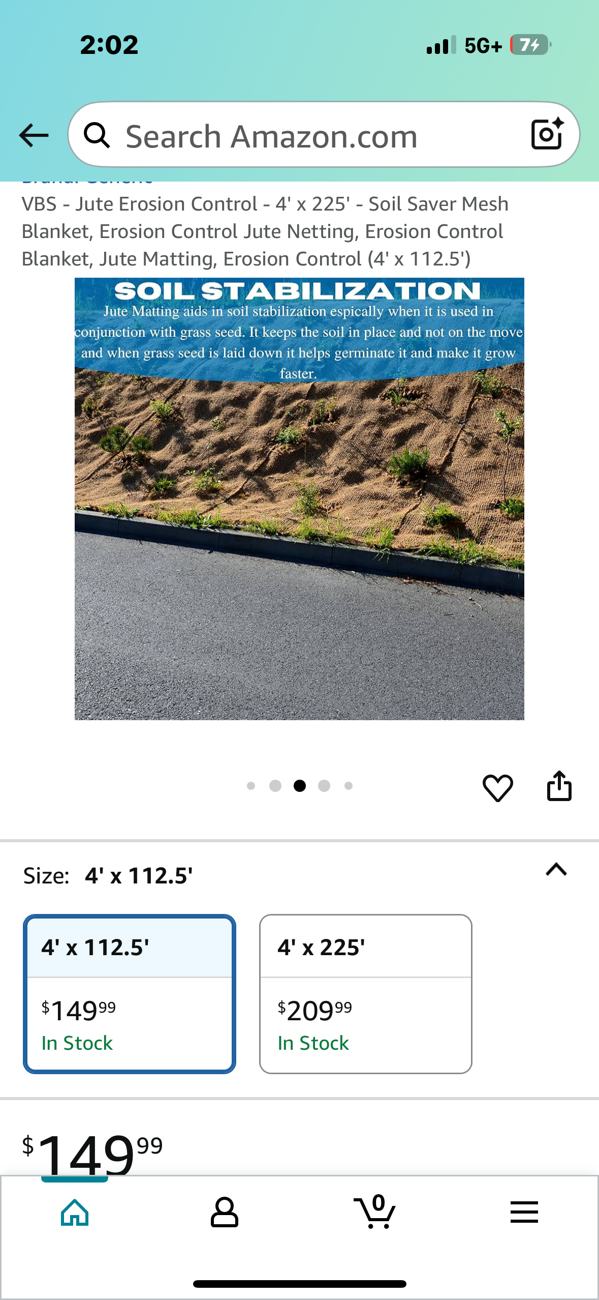 VBS - Jute Erosion Control - 4' x 225' - Soil Saver Mesh Blanket, Erosion Control Jute Netting, Erosion Control Blanket, Jute Matting, Erosion Control (4' x 112.5') (G854)