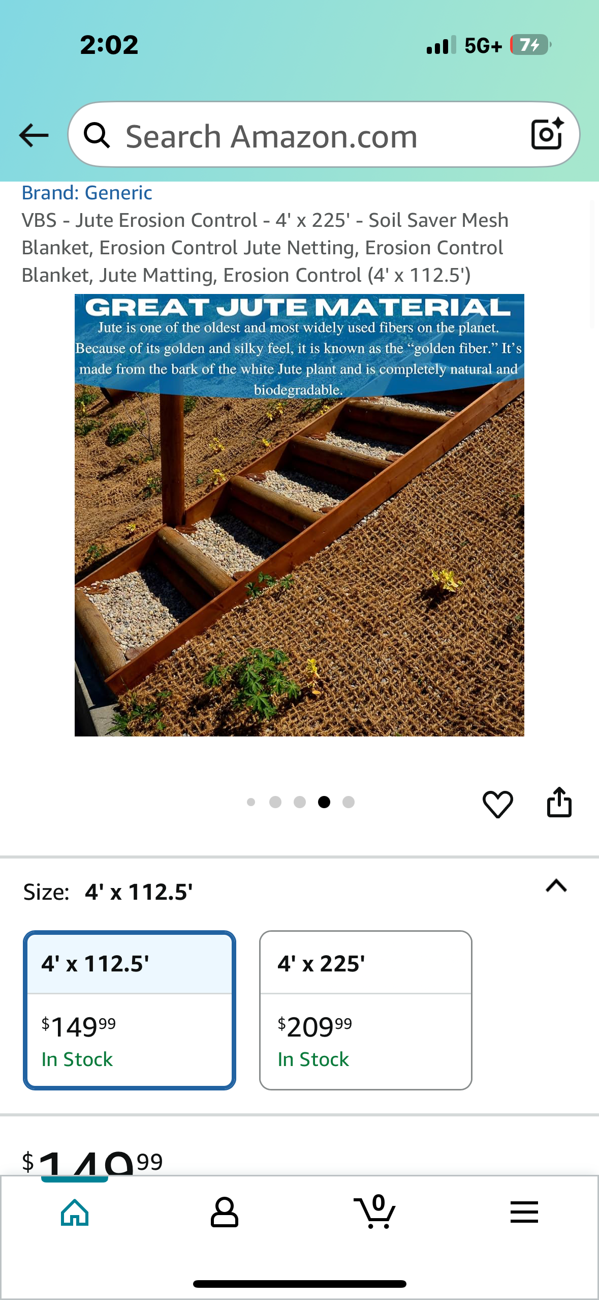 VBS - Jute Erosion Control - 4' x 225' - Soil Saver Mesh Blanket, Erosion Control Jute Netting, Erosion Control Blanket, Jute Matting, Erosion Control (4' x 112.5') (G854)