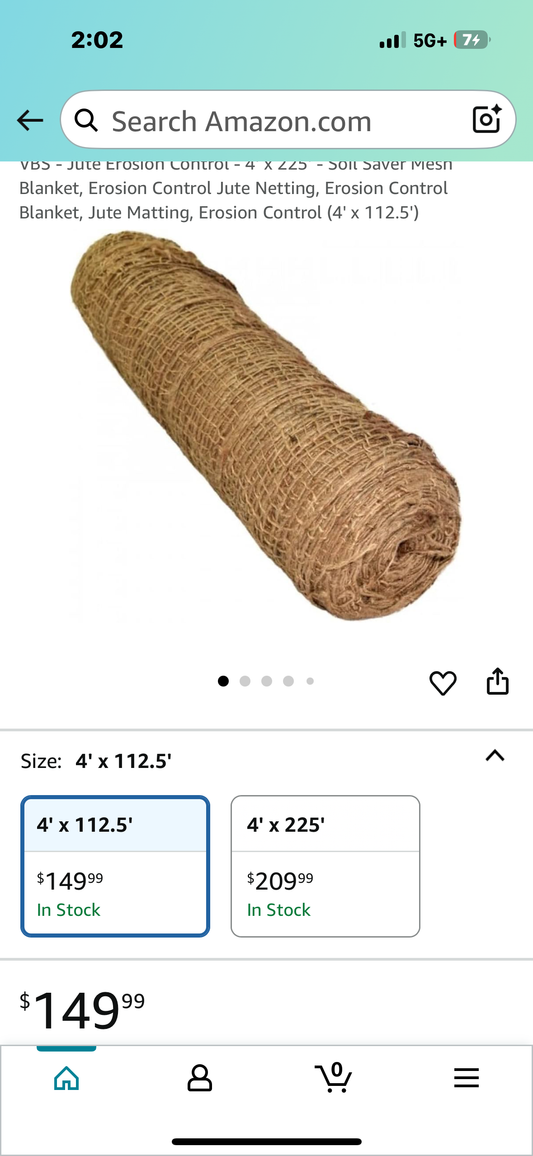 VBS - Jute Erosion Control - 4' x 225' - Soil Saver Mesh Blanket, Erosion Control Jute Netting, Erosion Control Blanket, Jute Matting, Erosion Control (4' x 112.5') (G854)