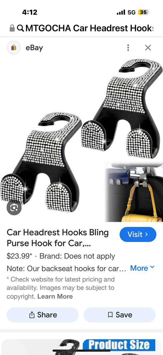 Car Headrest Hooks Bling Purse Hook for Car, Upgraded 2 set Car Seat Hooks Rhin