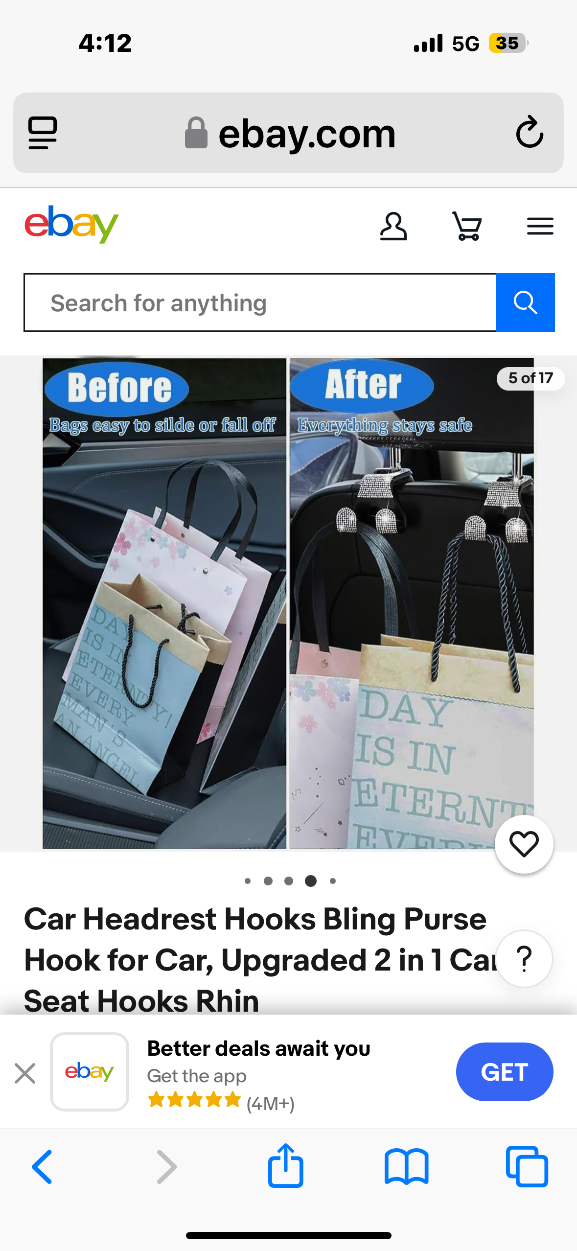 Car Headrest Hooks Bling Purse Hook for Car, Upgraded 2 set Car Seat Hooks Rhin
