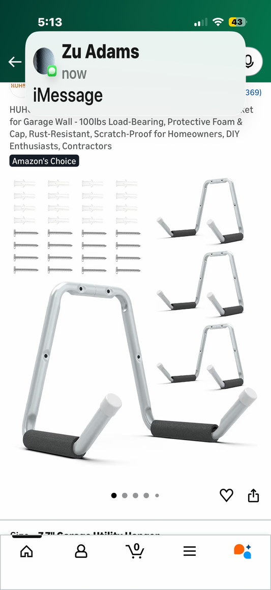 Garage Jumbo Utility Hanger, U Shape Tool Bracket for Garage Wall - 100lbs Load-Bearing, Protective Foam & Cap, Rust-Resistant, Scratch-Proof for Homeowners, DIY Enthusiasts, Contractors