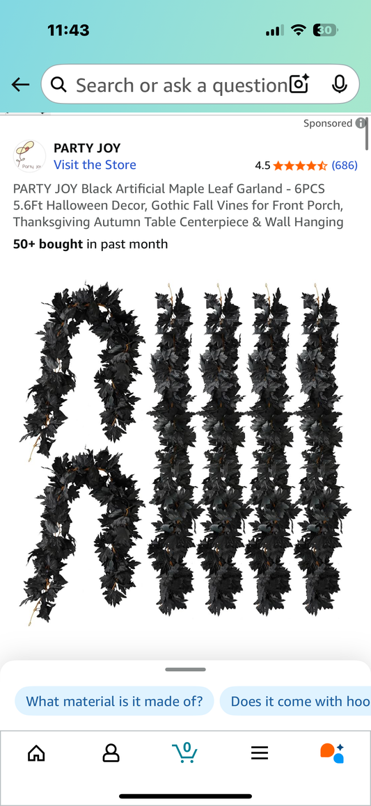 Black Artificial Maple Leaf Garland - 6PCS 5.6Ft Halloween Decor, Gothic Fall Vines for Front Porch, Thanksgiving Autumn Table Centerpiece & Wall Hanging