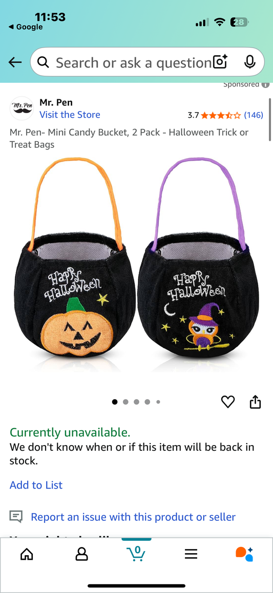 Mr. Pen- Mini Candy Bucket, 2 Pack - Halloween Trick or Treat Bags