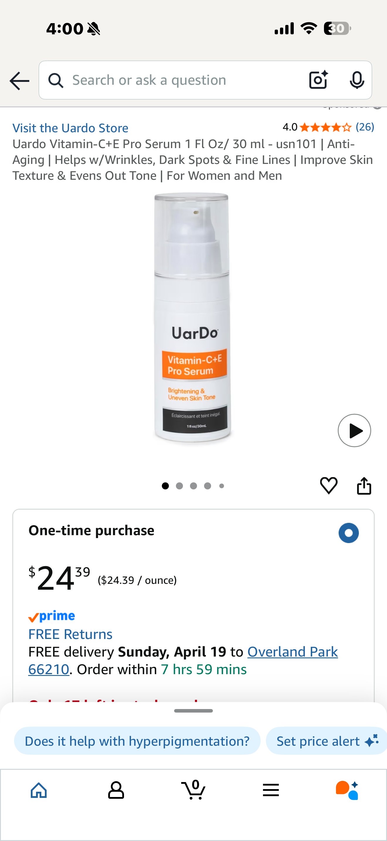 Uardo Vitamin-C+E Pro Serum 1 Fl Oz/ 30 ml - usn101 | Anti-Aging | Helps w/Wrinkles, Dark Spots & Fine Lines | Improve Skin Texture & Evens Out Tone | For Women and Men