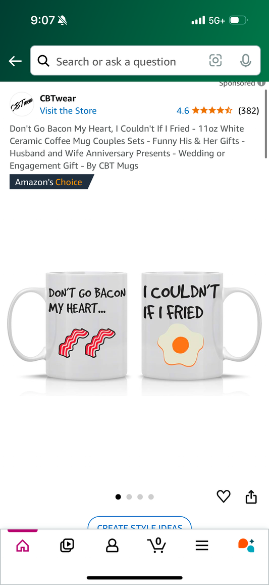 Don't Go Bacon My Heart, I Couldn't If I Fried - 11oz White Ceramic Coffee Mug Couples Sets - Funny His & Her Gifts - Husband and Wife Anniversary Presents - Wedding or Engagement Gift - By CBT Mugs