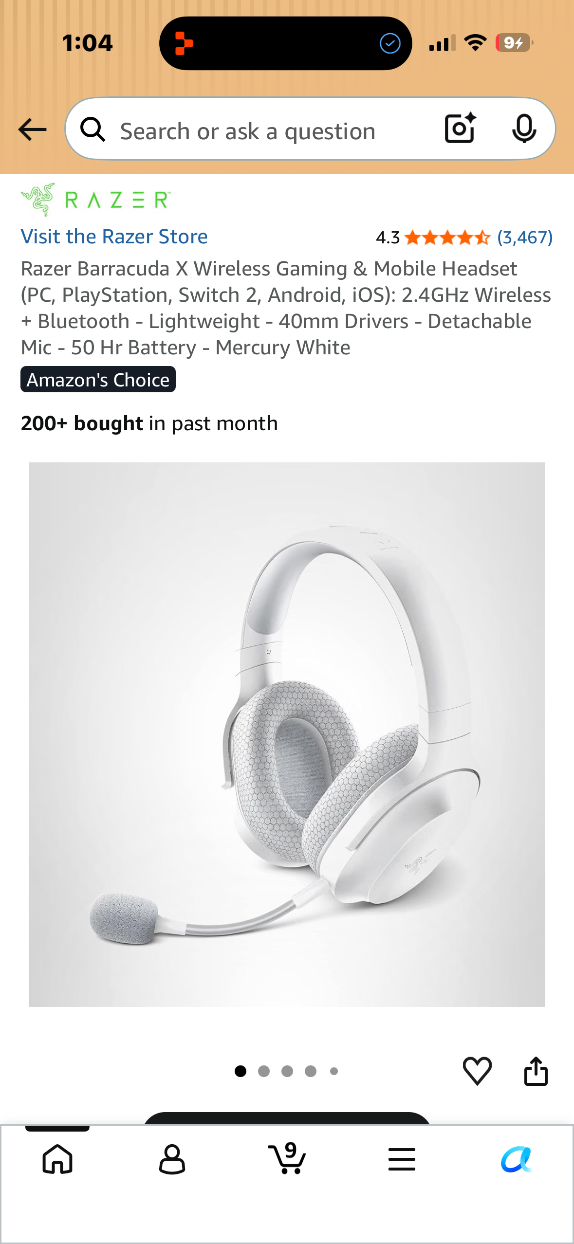 Razer Barracuda X Wireless Gaming & Mobile Headset (PC, PlayStation, Switch 2, Android, iOS): 2.4GHz Wireless + Bluetooth - Lightweight - 40mm Drivers - Detachable Mic - 50 Hr Battery - Mercury White