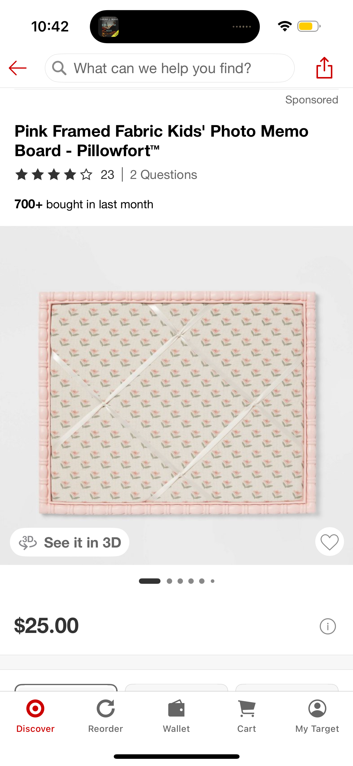 Pink Framed Fabric Kids' Photo Memo Board - Pillowfort™