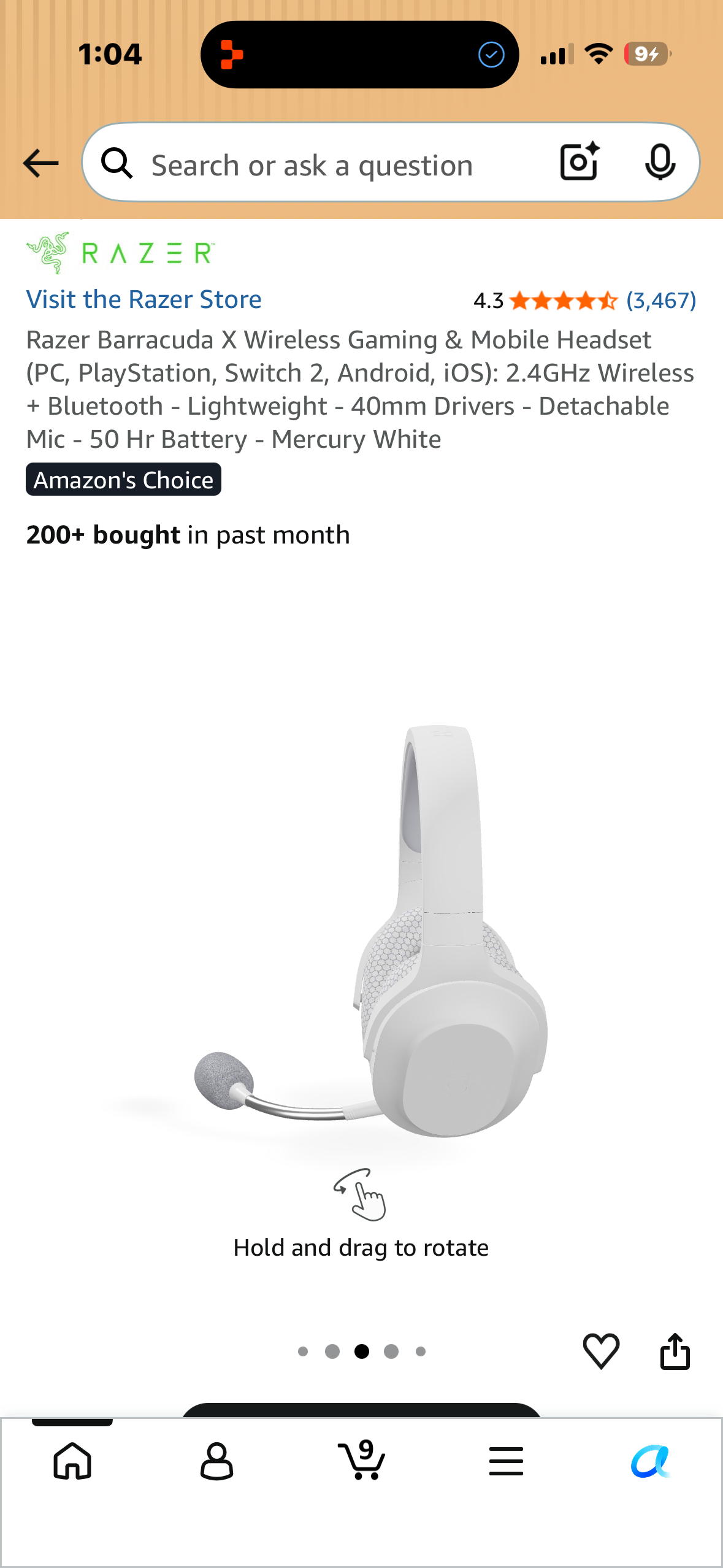 Razer Barracuda X Wireless Gaming & Mobile Headset (PC, PlayStation, Switch 2, Android, iOS): 2.4GHz Wireless + Bluetooth - Lightweight - 40mm Drivers - Detachable Mic - 50 Hr Battery - Mercury White
