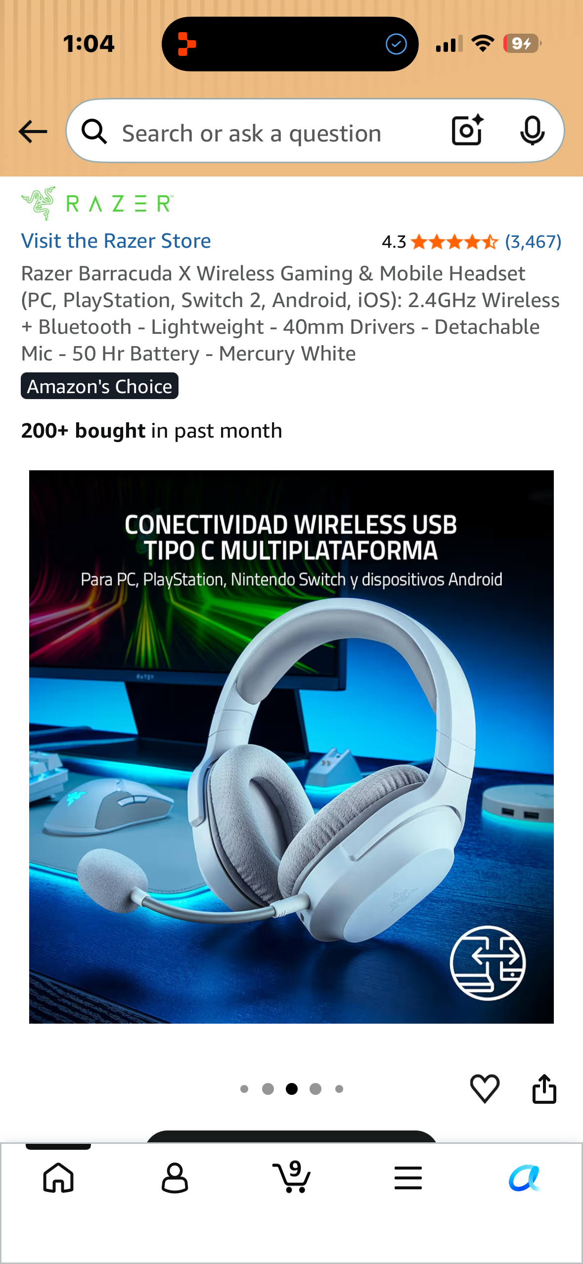 Razer Barracuda X Wireless Gaming & Mobile Headset (PC, PlayStation, Switch 2, Android, iOS): 2.4GHz Wireless + Bluetooth - Lightweight - 40mm Drivers - Detachable Mic - 50 Hr Battery - Mercury White