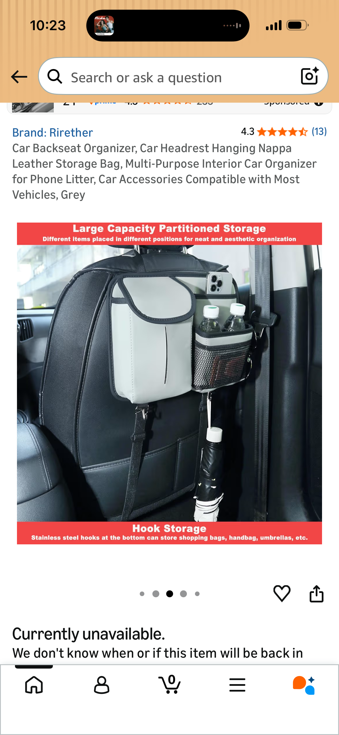 Car Backseat Organizer, Car Headrest Hanging Nappa Leather Storage Bag, Multi-Purpose Interior Car Organizer for Phone Litter, Car Accessories Compatible with Most Vehicles, Grey