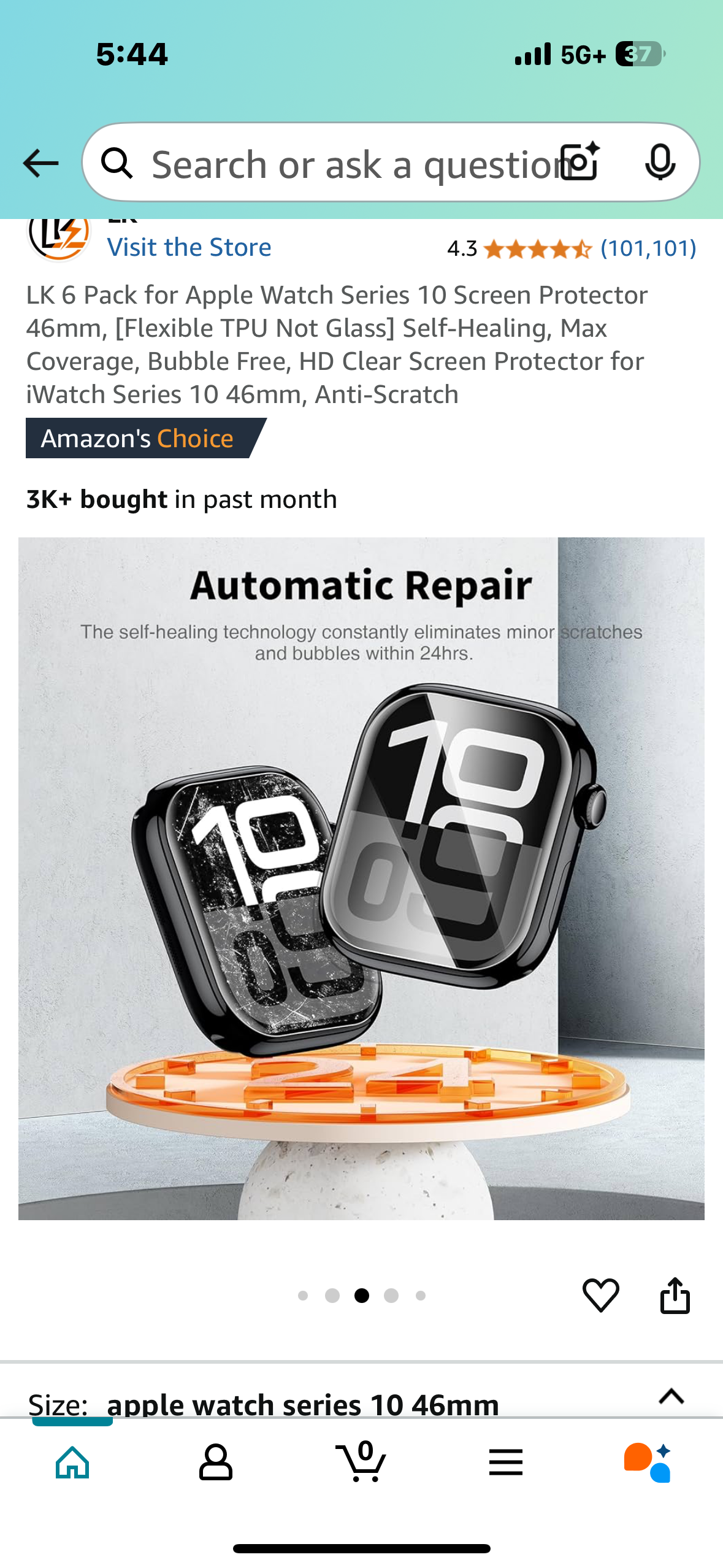 LK 6 Pack for Apple Watch Series 10 Screen Protector 46mm, [Flexible TPU Not Glass] Self-Healing, Max Coverage, Bubble Free, HD Clear Screen Protector for iWatch Series 10 46mm, Anti-Scratch
