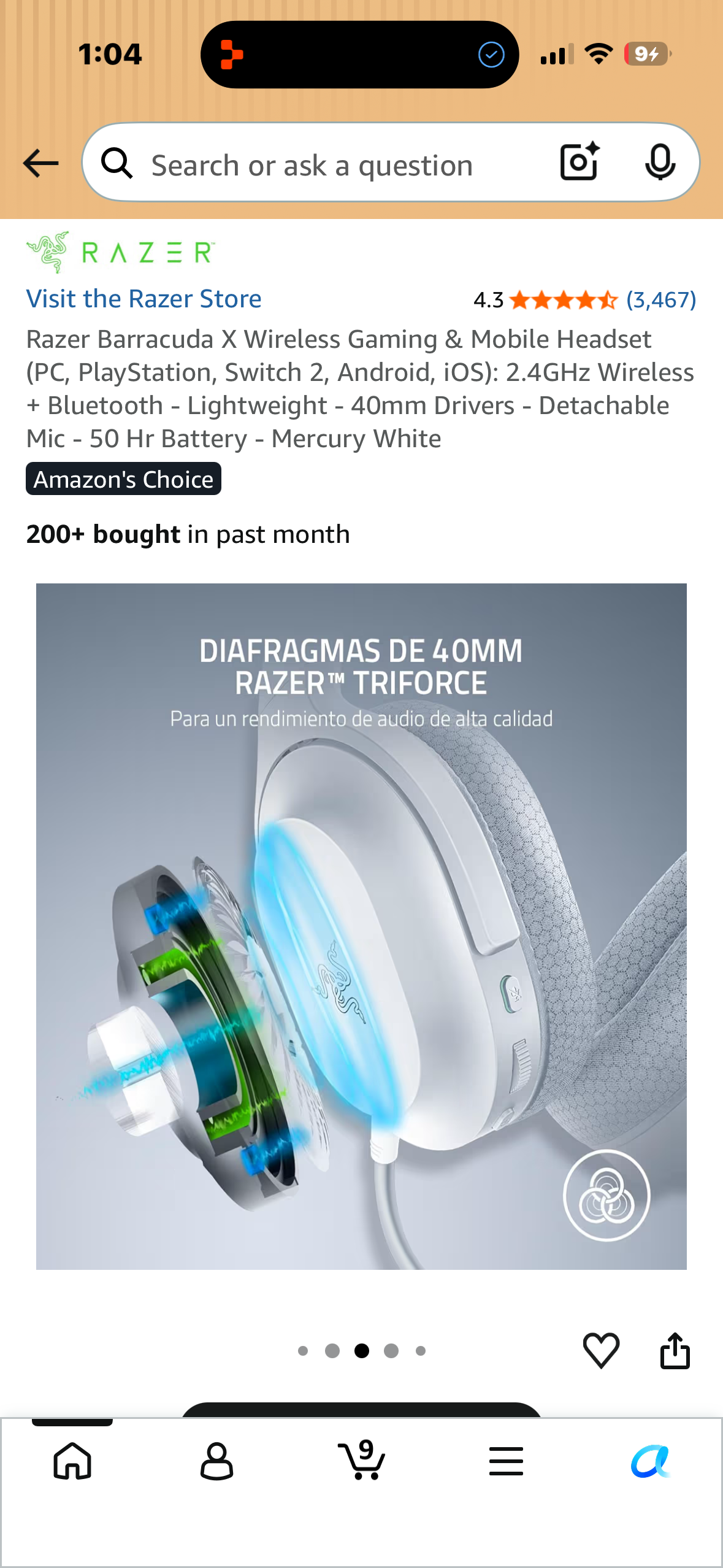 Razer Barracuda X Wireless Gaming & Mobile Headset (PC, PlayStation, Switch 2, Android, iOS): 2.4GHz Wireless + Bluetooth - Lightweight - 40mm Drivers - Detachable Mic - 50 Hr Battery - Mercury White