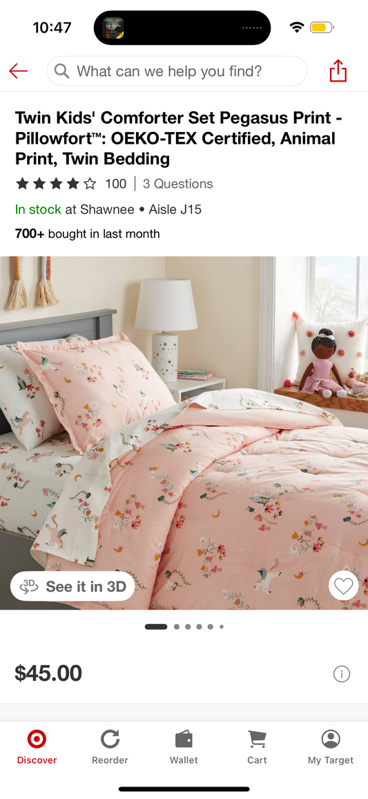 Twin Kids' Comforter Set Pegasus Print - Pillowfort™: OEKO-TEX Certified, Animal Print, Twin Bedding