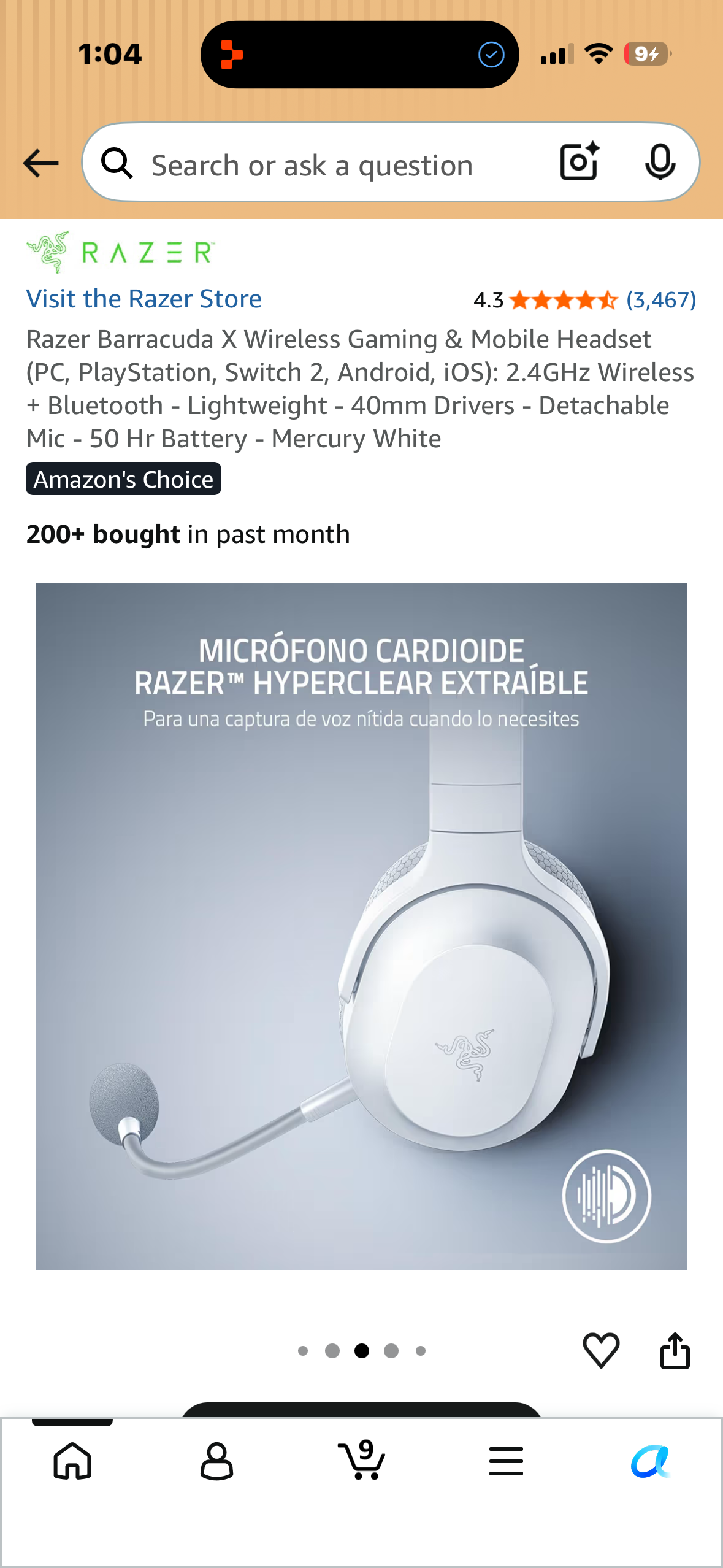 Razer Barracuda X Wireless Gaming & Mobile Headset (PC, PlayStation, Switch 2, Android, iOS): 2.4GHz Wireless + Bluetooth - Lightweight - 40mm Drivers - Detachable Mic - 50 Hr Battery - Mercury White