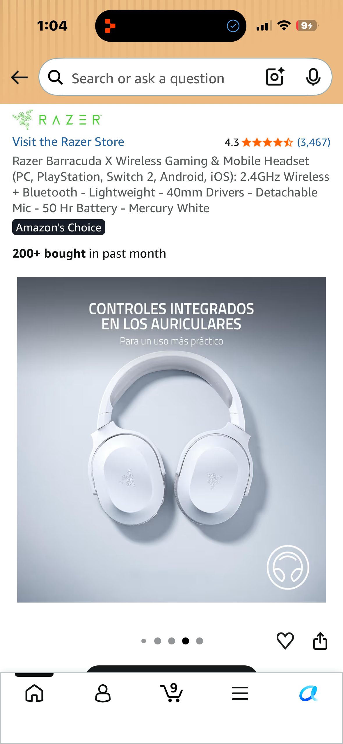 Razer Barracuda X Wireless Gaming & Mobile Headset (PC, PlayStation, Switch 2, Android, iOS): 2.4GHz Wireless + Bluetooth - Lightweight - 40mm Drivers - Detachable Mic - 50 Hr Battery - Mercury White