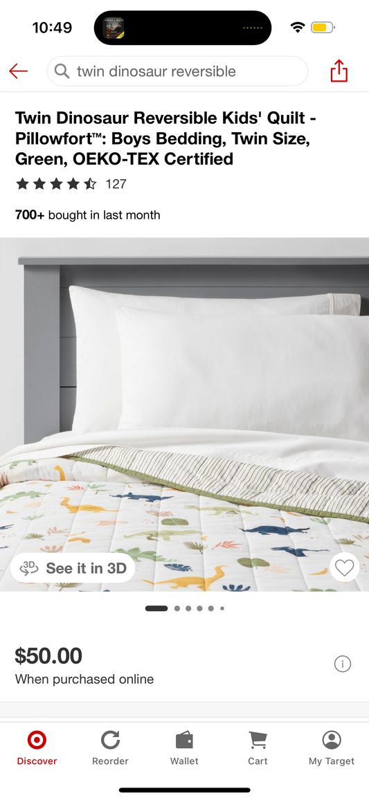 Twin Dinosaur Reversible Kids' Quilt - Pillowfort™: Boys Bedding, Twin Size, Green, OEKO-TEX Certified