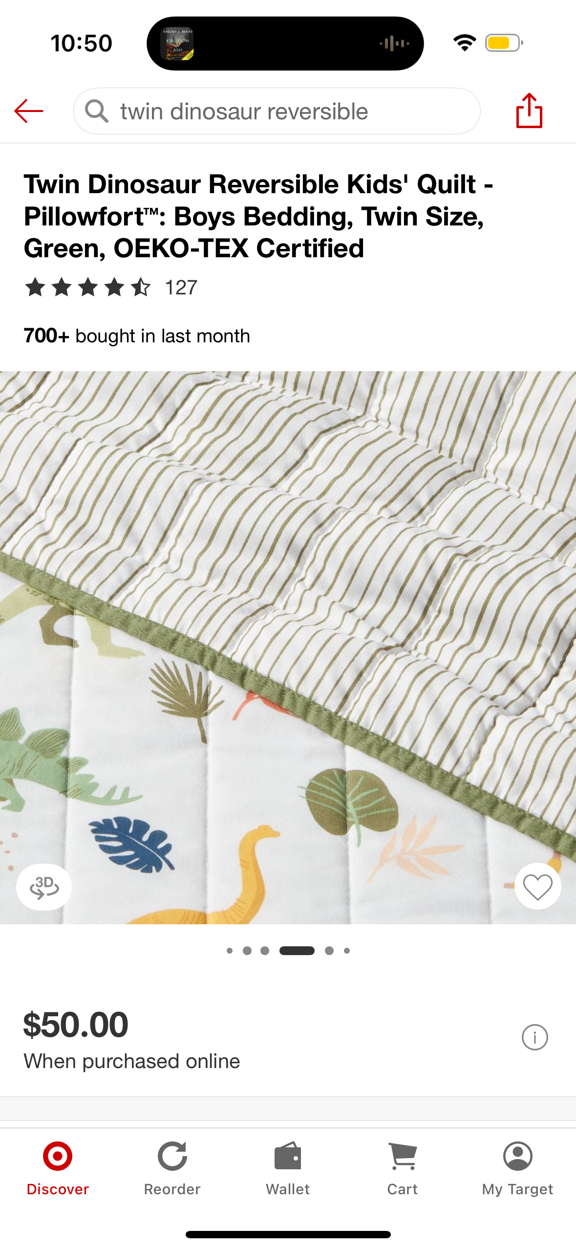 Twin Dinosaur Reversible Kids' Quilt - Pillowfort™: Boys Bedding, Twin Size, Green, OEKO-TEX Certified