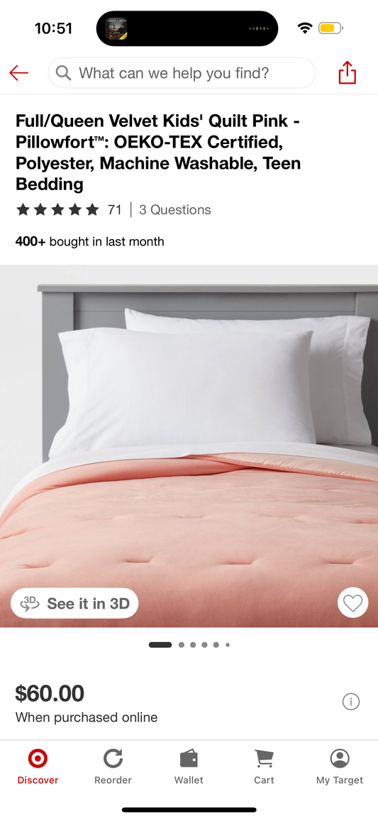 Full/Queen Velvet Kids' Quilt Pink - Pillowfort™: OEKO-TEX Certified, Polyester, Machine Washable, Teen Bedding