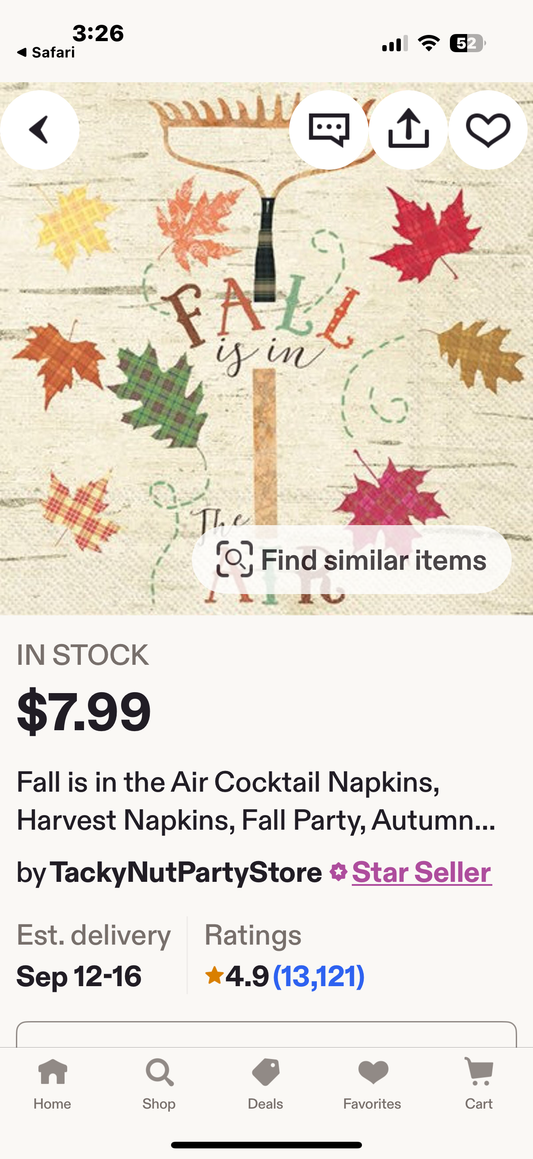 Fall is in the Air Cocktail Napkins - 40 Count - Colorful Leaves on Rustic Background - 3-ply, 5" x 5" - Printed in Germany