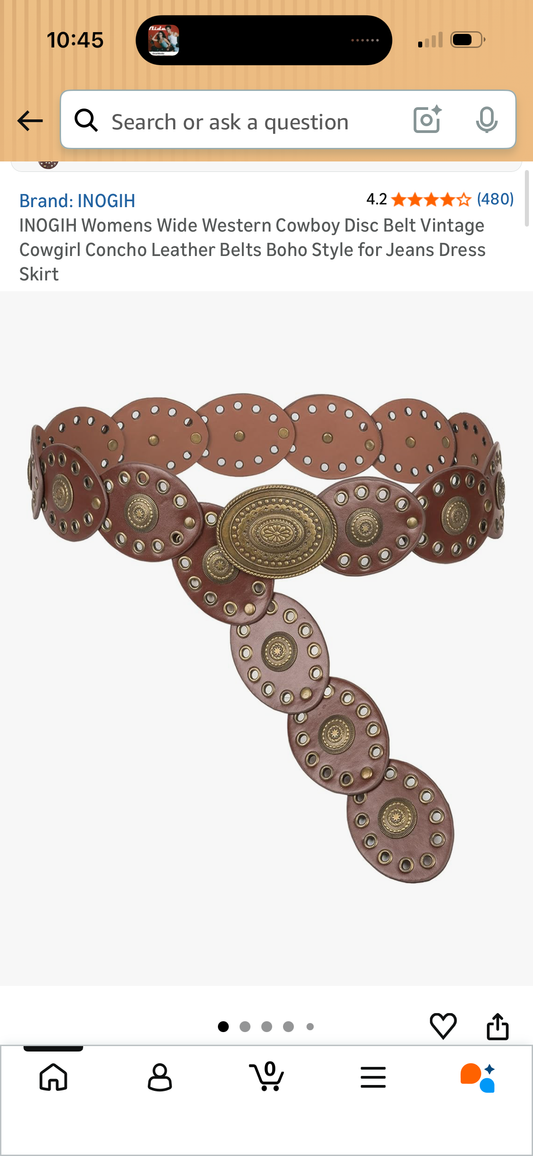 INOGIH Womens Wide Western Cowboy Disc Belt Vintage Cowgirl Concho Leather Belts Boho Style for Jeans Dress Skirt