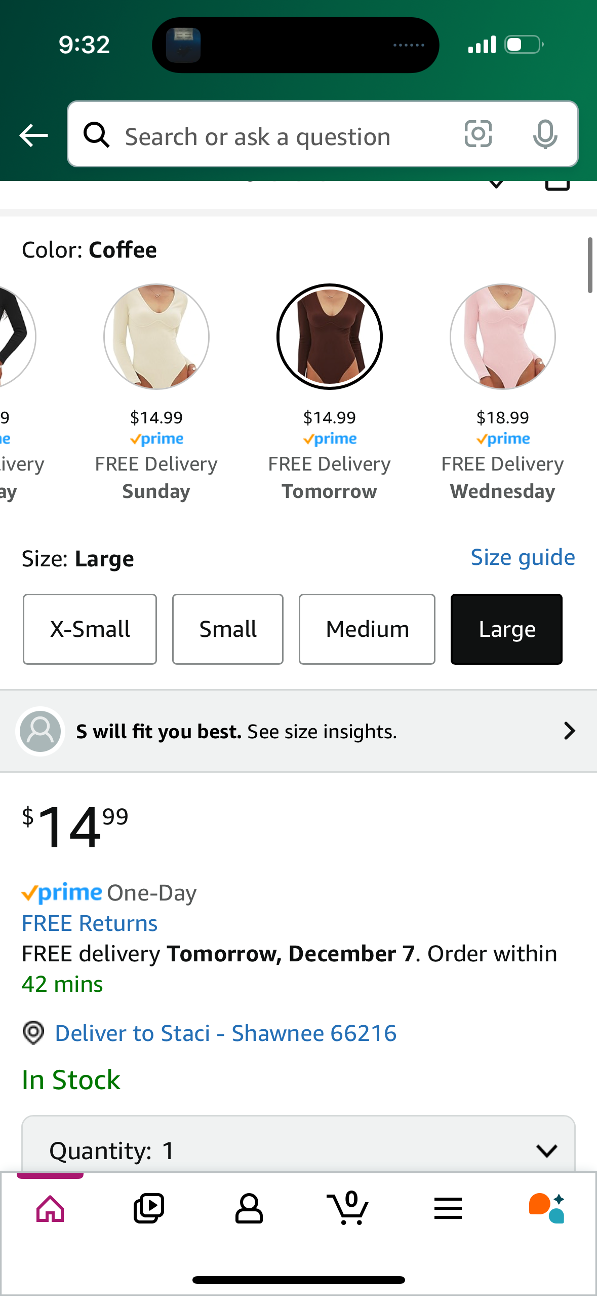 Womens V-Neck Bodysuit Basic Ribbed Long Sleeve (Brown, Large)