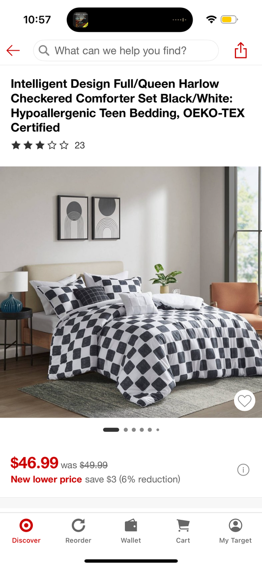 Intelligent Design Full/Queen Harlow Checkered Comforter Set Black/White: Hypoallergenic Teen Bedding, OEKO-TEX Certified