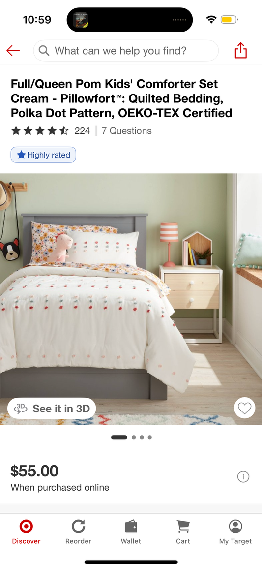 Full/Queen Pom Kids' Comforter Set Cream - Pillowfort™: Quilted Bedding, Polka Dot Pattern, OEKO-TEX Certified