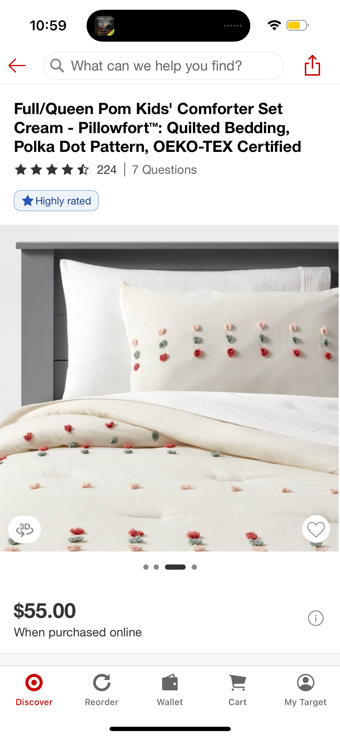 Full/Queen Pom Kids' Comforter Set Cream - Pillowfort™: Quilted Bedding, Polka Dot Pattern, OEKO-TEX Certified
