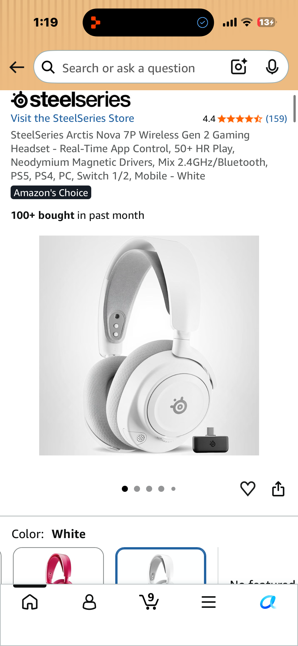 SteelSeries Arctis Nova 7P Wireless Gen 2 Gaming Headset - Real-Time App Control, 50+ HR Play, Neodymium Magnetic Drivers, Mix 2.4GHz/Bluetooth, PS5, PS4, PC, Switch 1/2, Mobile - White