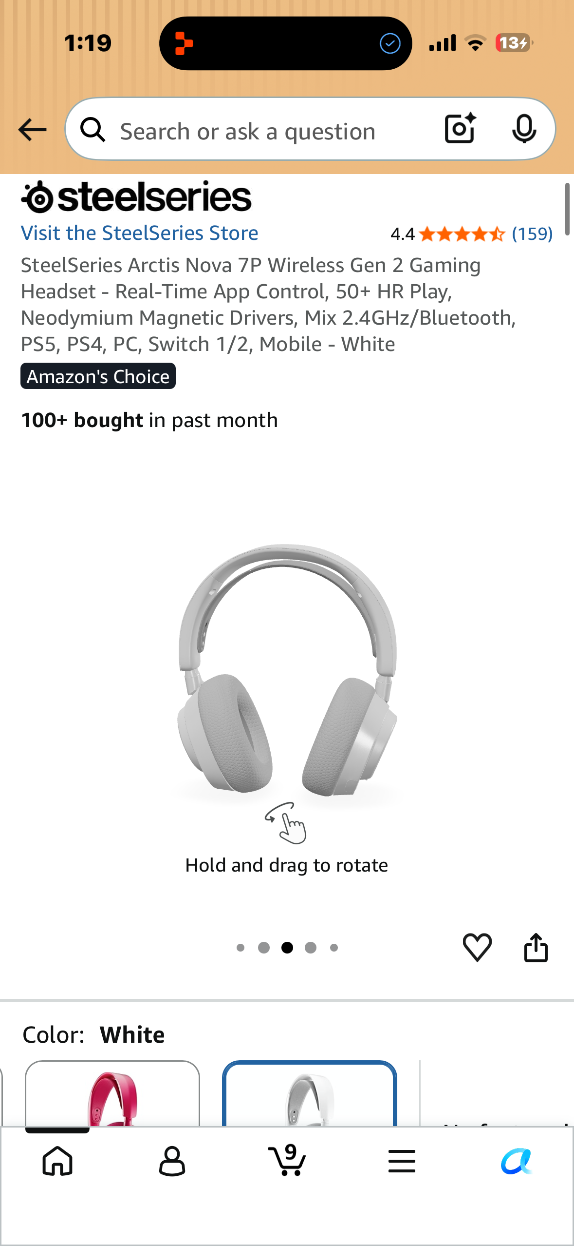 SteelSeries Arctis Nova 7P Wireless Gen 2 Gaming Headset - Real-Time App Control, 50+ HR Play, Neodymium Magnetic Drivers, Mix 2.4GHz/Bluetooth, PS5, PS4, PC, Switch 1/2, Mobile - White