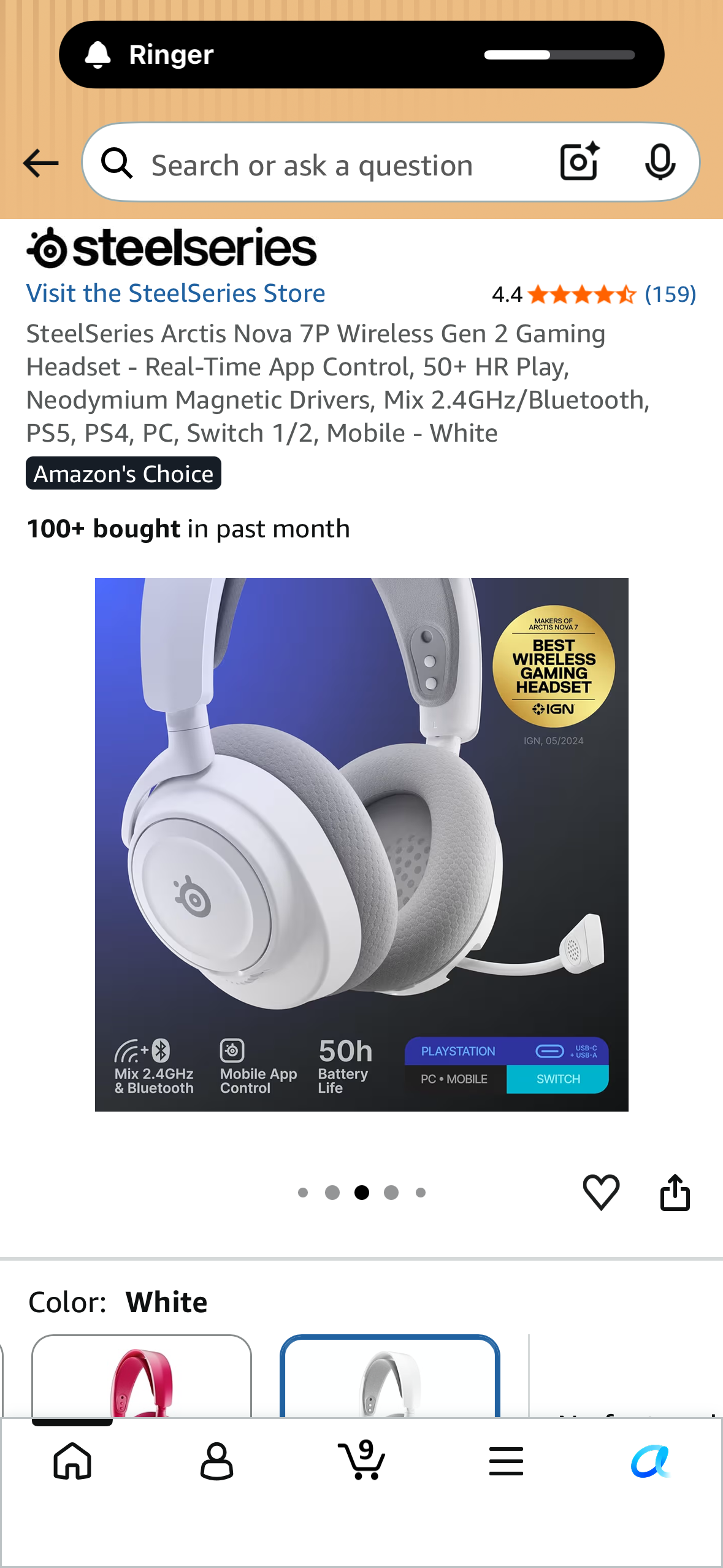 SteelSeries Arctis Nova 7P Wireless Gen 2 Gaming Headset - Real-Time App Control, 50+ HR Play, Neodymium Magnetic Drivers, Mix 2.4GHz/Bluetooth, PS5, PS4, PC, Switch 1/2, Mobile - White