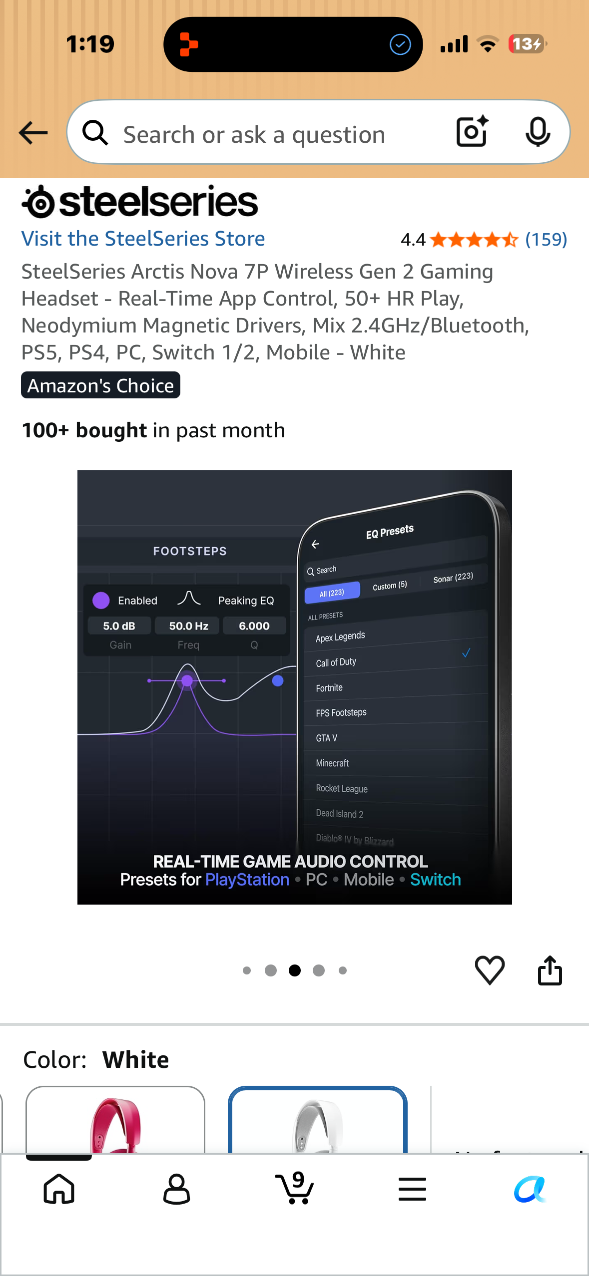 SteelSeries Arctis Nova 7P Wireless Gen 2 Gaming Headset - Real-Time App Control, 50+ HR Play, Neodymium Magnetic Drivers, Mix 2.4GHz/Bluetooth, PS5, PS4, PC, Switch 1/2, Mobile - White