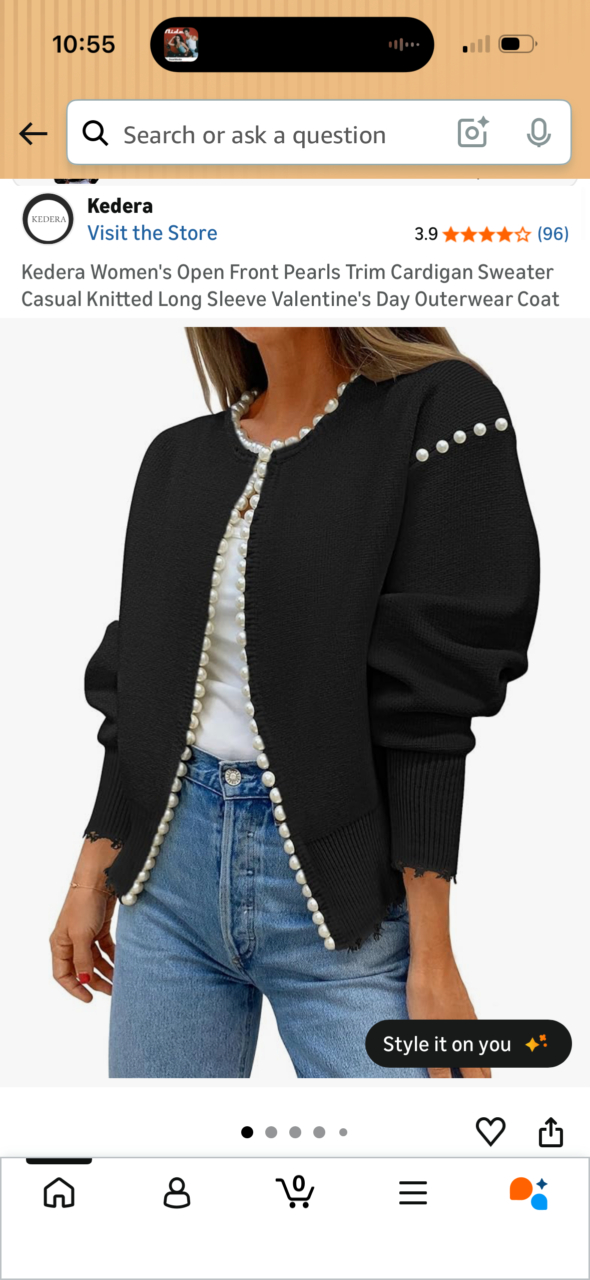 Kedera Women's Open Front Pearls Trim Cardigan Sweater (Size Medium)