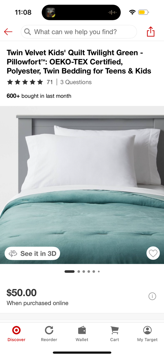 Twin Velvet Kids' Quilt Twilight Green - Pillowfort™: OEKO-TEX Certified, Polyester, Twin Bedding for Teens & Kids